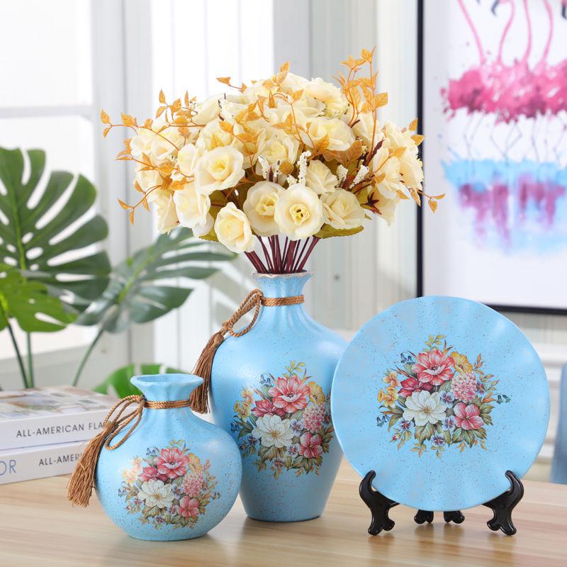 American-European Ceramic Vase Set: Elegant Three-Piece Home Decor for Living Room, Flower Arrangements, and Entryways