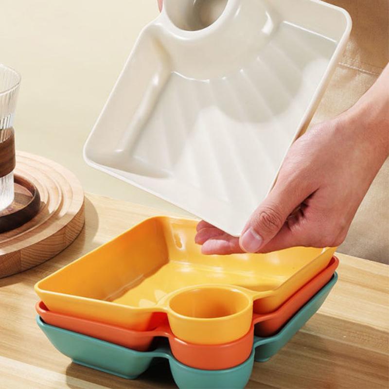 Multi-Purpose Dumpling Plate With Vinegar Plate Snack Dish 2-Grid Spices Dish Dumplings Dessert French Fries Ketchup Holder