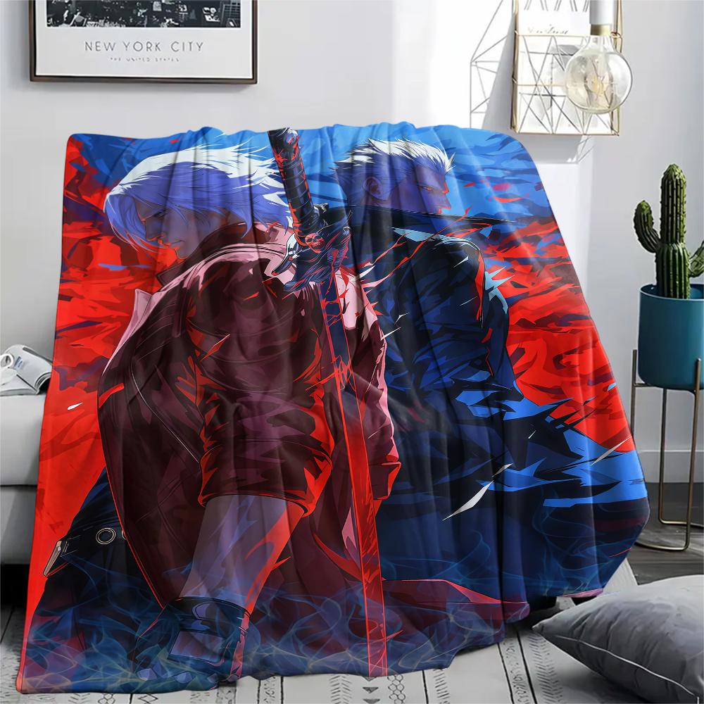 1PC Devil May Cry Print Flannel Blanket, High quality All Seasons, Home Decor, Warmth and Comfort, Perfect for Christmas Gifts