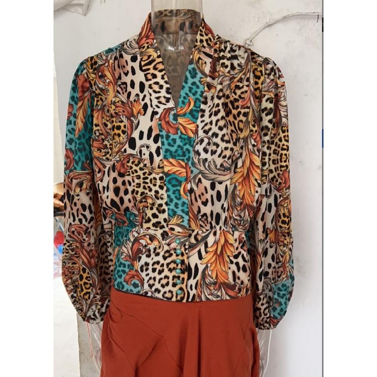 

Весна и осень новый женский универсальный длинный рукав повседневный деловой дорожный элегантный комфорт сексуальный низ рубашка топ S цветной печати леопарда