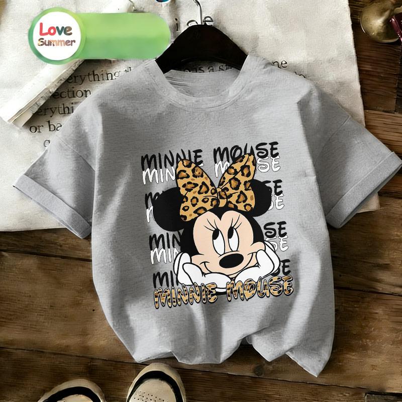 Minnie Print T-Shirt 4 To 14 Years Girls Short-Sleeved Minnie Mouse Back To School Casual Top Suitable for 2026 Summer Spring