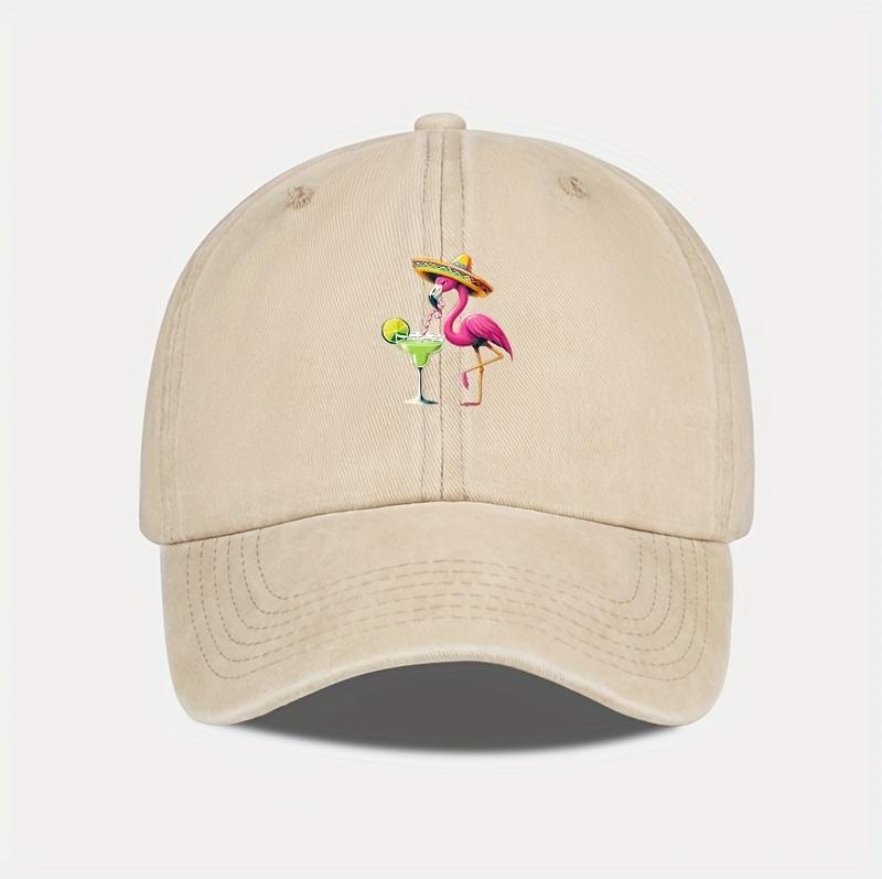 MLFO Flamingo Print Retro Washed Baseball Cap  Adjustable Lightweight Hat Suitable for Shopping Vacation