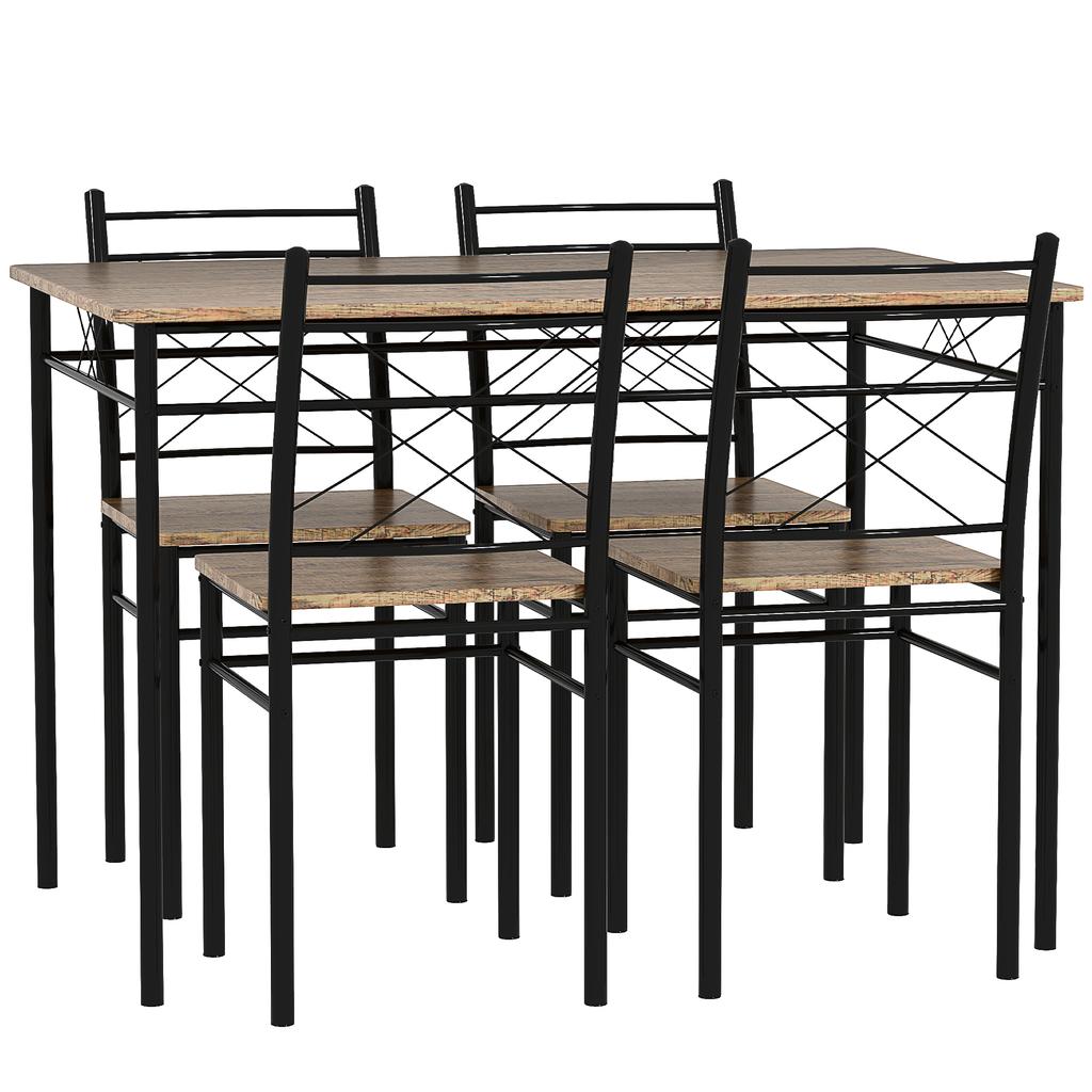 Five-Piece Minimal Dining Set - Oak-Effect/Black