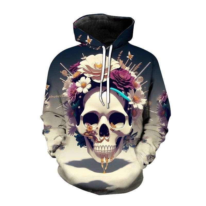 Fashion Autumn Skull Head Flower 3D Print Hoodies Men Women Casual Sweatshirts Oversized Hoodie Pullovers Tracksuit Clothing