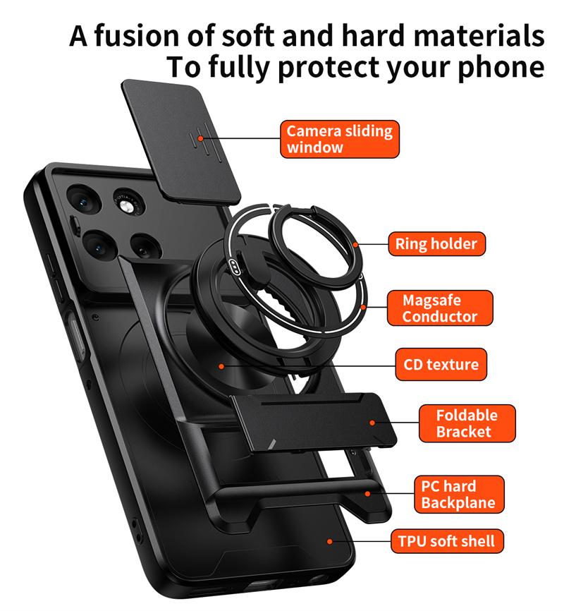 Armor Car Magnetic Ring Case For Motorola Moto G56 G86 G35 G55 G34 G54 G64 G84 G13 G23 G53 Lens Protect Cover Stand Holder Funda