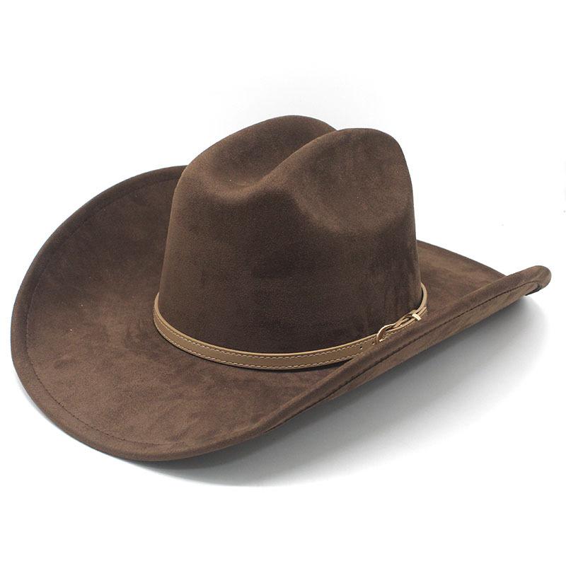 New Belt Western Cowboy Hat Woolen Jazz Top Hat Men and Women's Ethnic Style Autumn and Winter Felt Hat Big Eaves Hat
