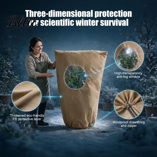 Winter Plant Care Equipment Cover with Round Window Zipper And Drawstring Non-Woven Indoor Outdoor Protection Fabric Frost Blanket for Shrubs Trees