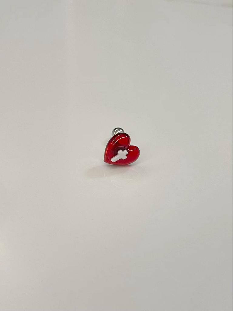 Chic Dark Sweet Spicy Peach Heart Cross Earrings with Bow and Resin Studs