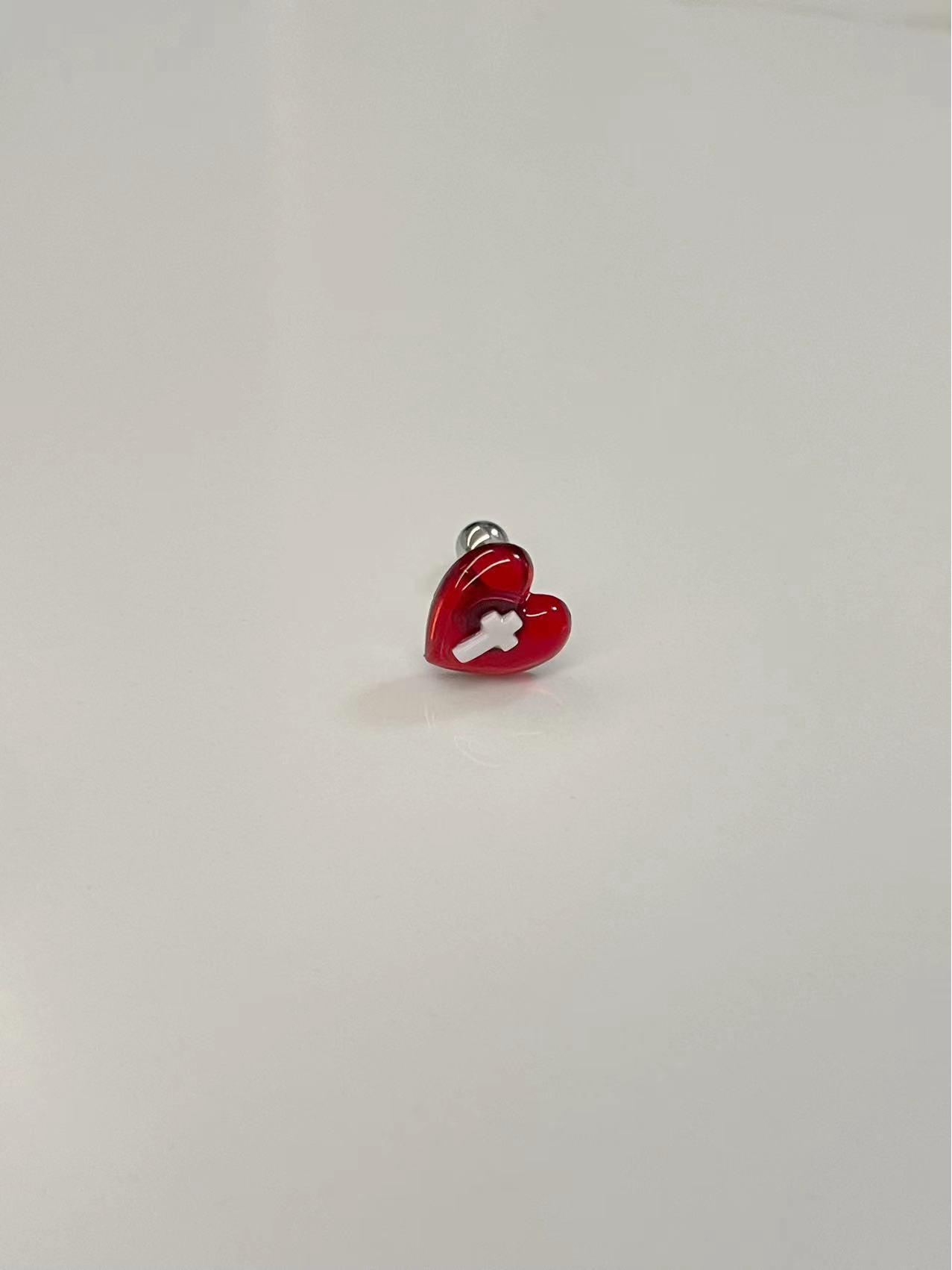 

Chic Dark Sweet Spicy Peach Heart Cross Earrings with Bow and Resin Studs