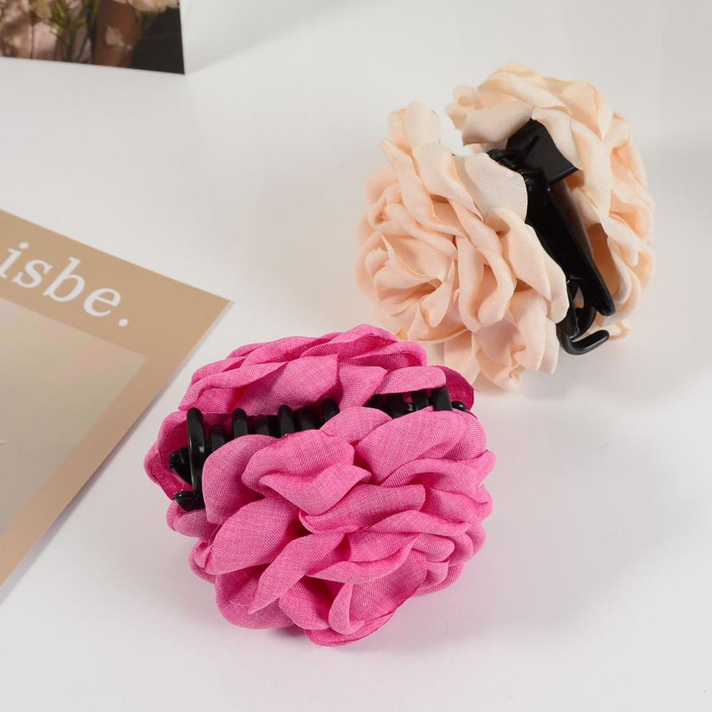 Vintage Solid Color Fabric Fashion Girl Hair Claw Hair Accessory Three-Dimensional Rose Flower Women's Hairpin Elegant Shark