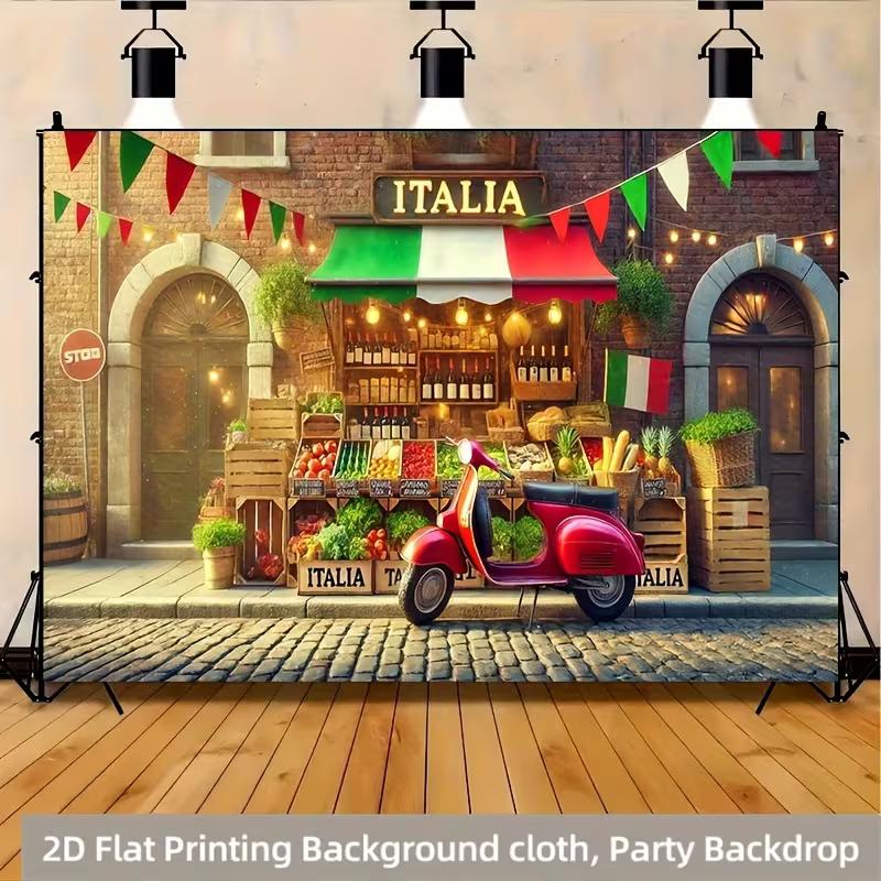 Vintage Italian Market Tapestry, Cobblestone Street Wall Hanging for Live Streaming