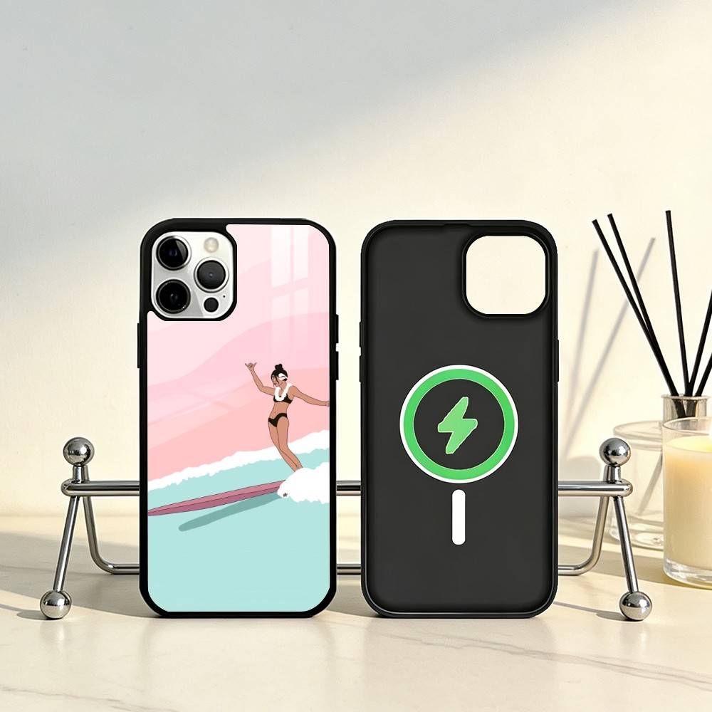 Surfboard Surfing Art Surf Girl Phone Case For iPhone17,16,15,14,13,12,11 Plus,Pro Max Magnetic For Magsafe Wireless Charging