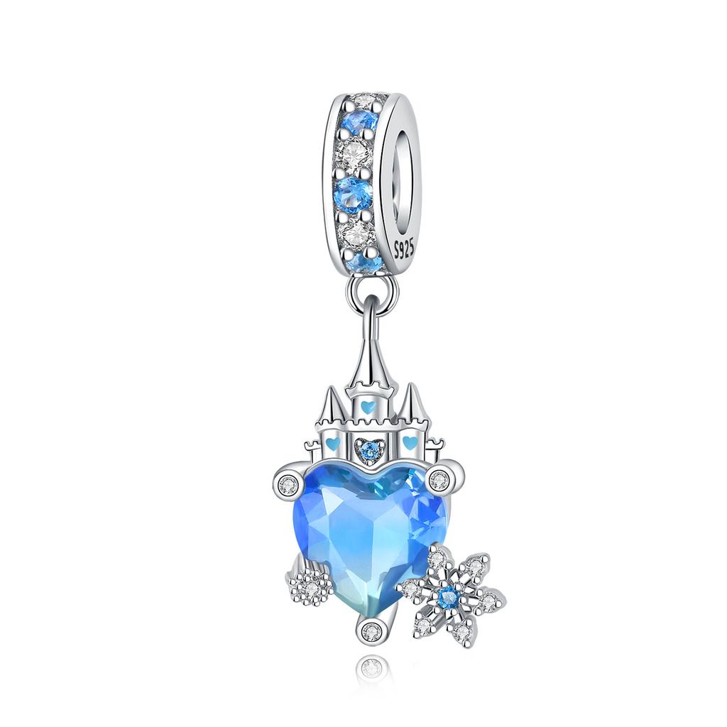 925 Silver Blue Love Snowflake Castle Pendants Bracelet Charms Fit Women Jewelry Party Beads DIY Fine Gifts Accessories