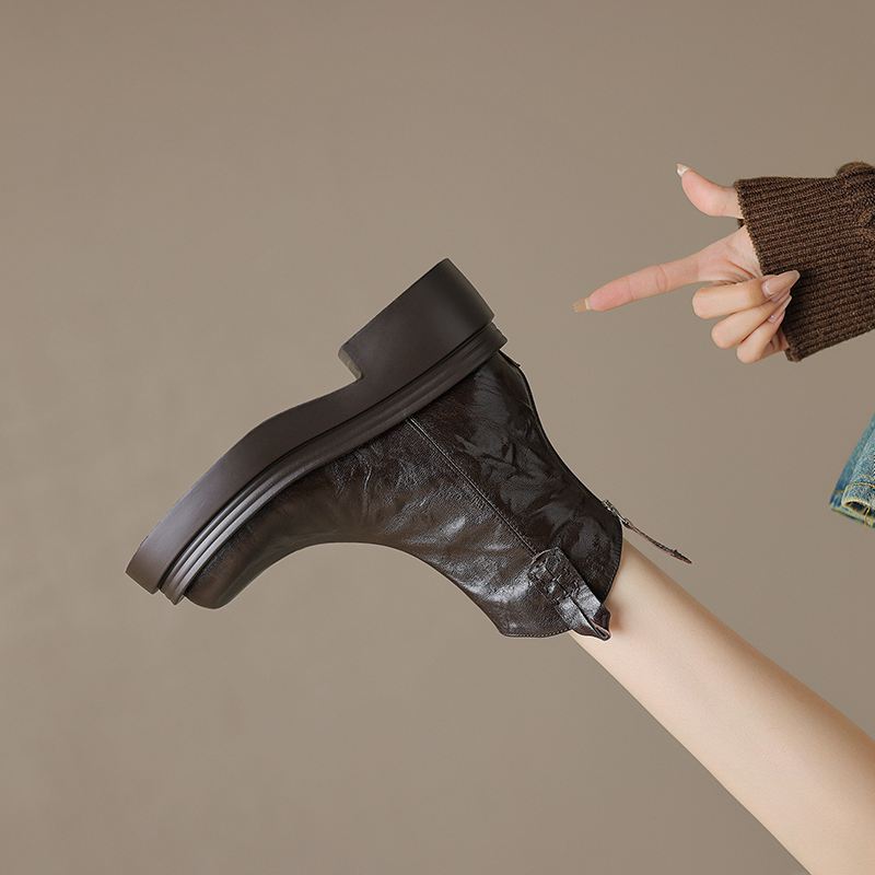 

Обувь Krazing Pot Sheepskin Осень-зима Мотоциклетные ботинки с толстой подошвой Круглый носок Теплые ботинки на платформе 40 коричневый