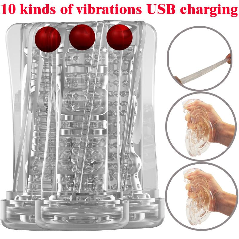 Silicone Aircraft Cup Penis Masturbation Cup for Men Vibration Blowjob Sucking Machine Transparent Soft Pussy Adult Sex Toy