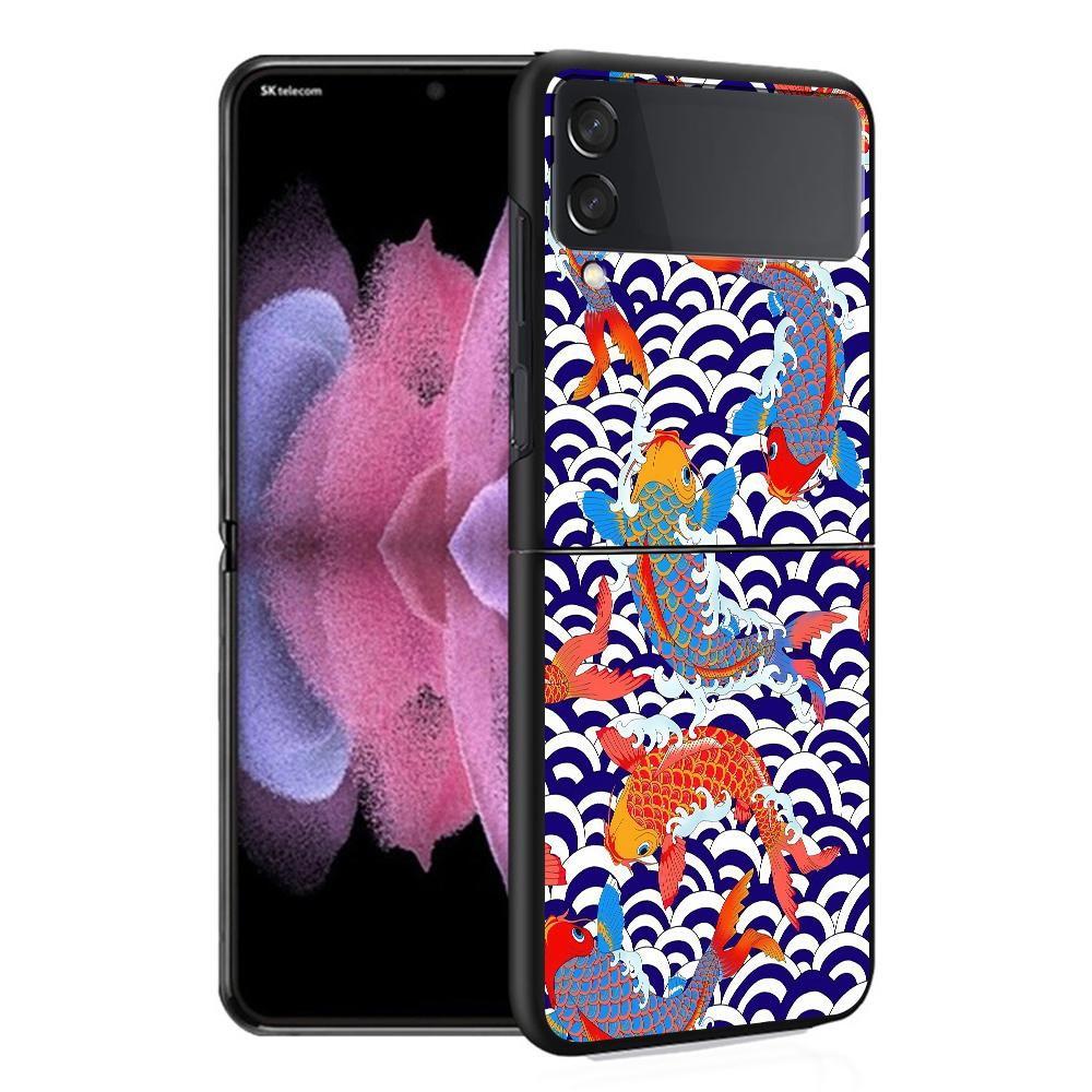 Wave Art Japanese Green Illust Case for Samsung Galaxy Z Flip 3 5G ZFlip ZFlip3 Z Flip 4 ZFlip4 Hard PC Luxury Cases Funda