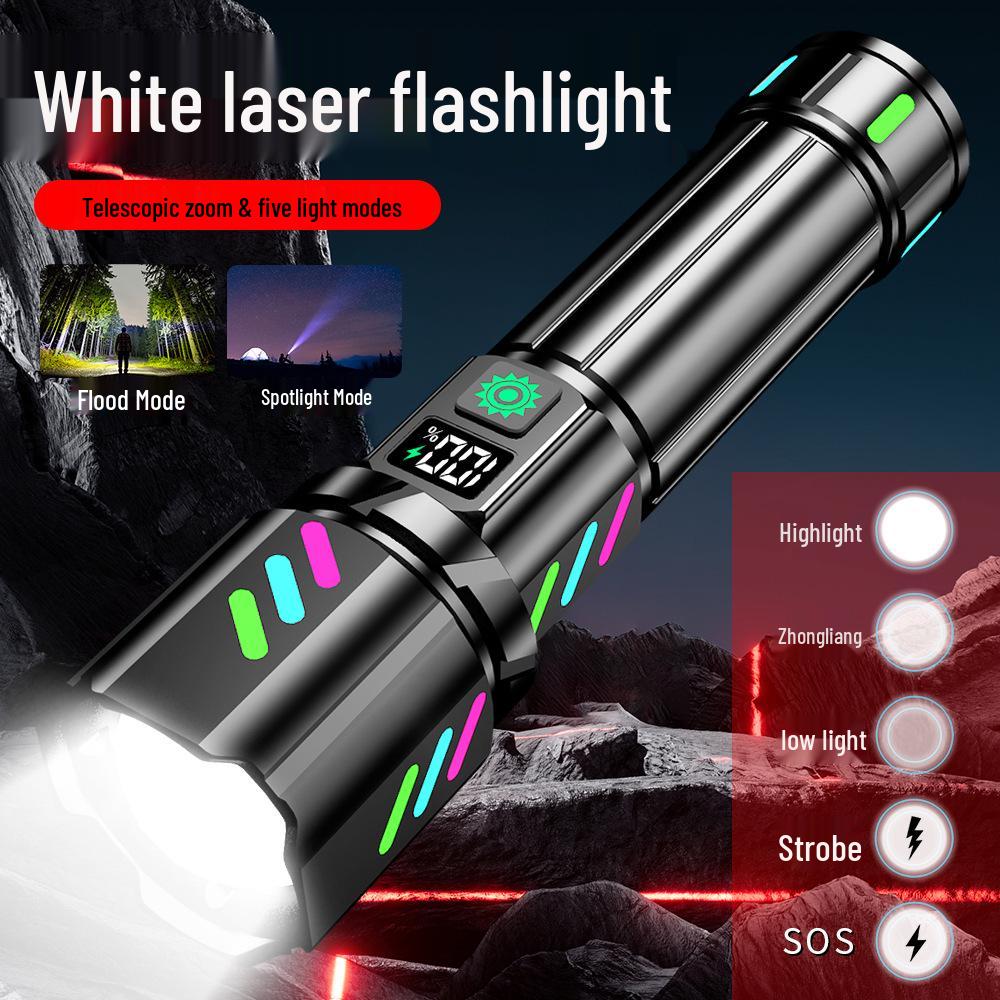 Cross-Border High-Intensity Portable White Laser Flashlight with TYPE-C Charging - Super Bright, Long-Range, Multifunctional Outdoor Handheld Light
