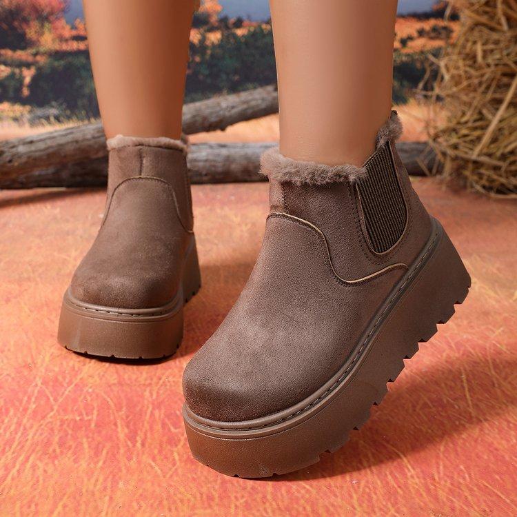 Women's One Foot Stirrup Large Size Soft Sole Winter Warm Anti-slip Fur One Snow Boots Padded Lined Ankle Boots Anti-slip Sports Cotton Boots