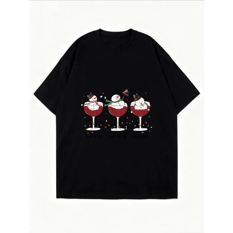 White Oversized T-Shirt With Christmas Cocktail Cats Drink Drank Drunk Print For Casual Wear And Holiday Outfits