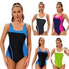 Fato de Banho Feminino Color Block Peça Única com Costas Nadador - Roupa de Banho em Nylon para Praia, Piscina e Atividades Aquáticas Ativas