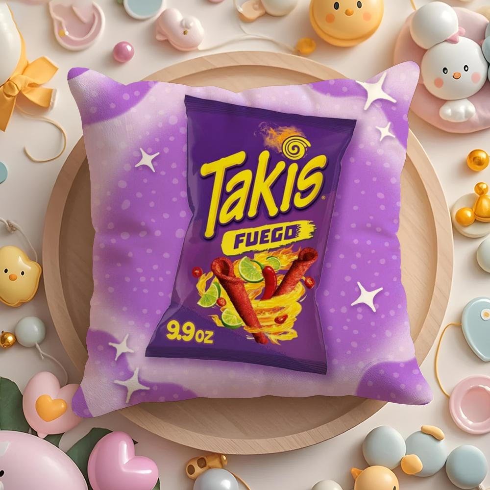 Pikpaka Funny Food C-Chips Takis Cushion Cover Plush Fabric Soft Double-Sided Printed Sofa Warm Winter Home Gift Pillow Cover