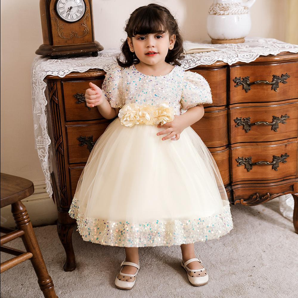 Kids Sequin Birthday Dress Summer Wedding Flower Girls Dress Toddler Baptism 1st Birthday Dress Baby Girl Clothes Princess Wedding Party Kids Costume