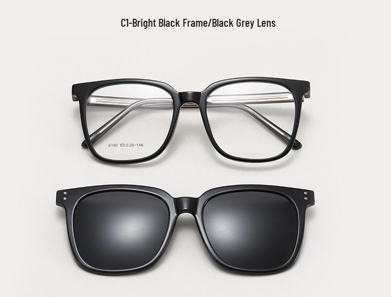 8190 Lunettes de soleil magnétiques polarisées à clipser, Monture de lunettes de prescription pour hommes et femmes - Lunettes de soleil de conduite carrées tendance.