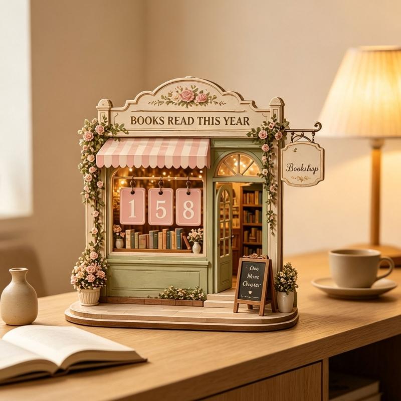 Books Read This Year Counter Plaque Wooden Reading Trackers Decors Number Tab Display Sign for Home Desks, Study Shelves, Library Shelves, and Book