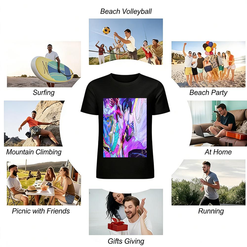 Anime Style Couple Bonding Print T-shirt Loose Casual Unisex Streetwear Top Pure cotton T-shirt