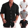 Camisa masculina plus size cor sólida lapela de linho manga comprida camisa casual para homens