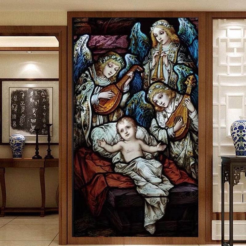 Custom Size Stained Glass Window Film Jesus Virgin Mary Static Cling Frosted Glass Decal for Home Church Door Decor