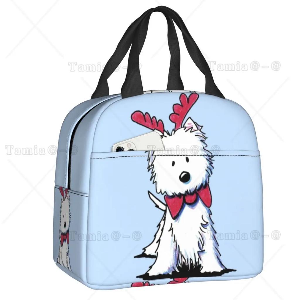 Westies Polka Dot Cartoon Pattern Insulated Lunch Bag Leakproof West Highland White Terrier Dog Thermal Cooler Lunch Tote Kids