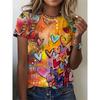 Women's Hand-painted Heart Graffiti Printed T-shirt - Bright and Colorful Short-sleeved Crew Neck Top,