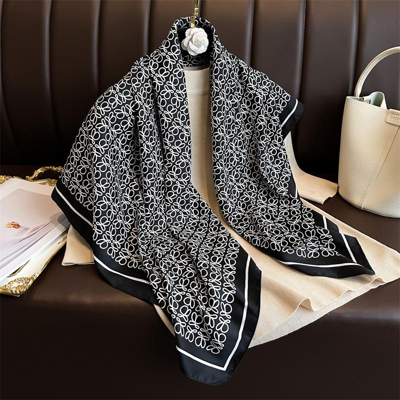 Women's Retro Twill Silk Scarf - 90cm Versatile Shawl for Travel & Sun Protection