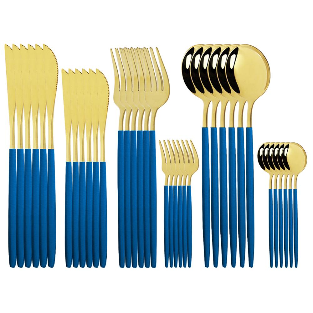 36Pcs Stainless Steel Mint Gold Dinnerware Set Dessert Knife Cake Fork Coffee Spoon Cutlery Set Kitchen Tableware Silverware Set