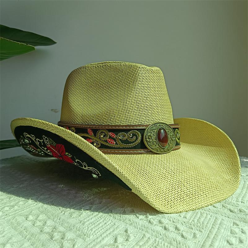 Western Cowboy Straw Hat Embroidery Applique 2025 Cowboy Hat Men and Women Sun Hat Summer Brim Hat Sombrero