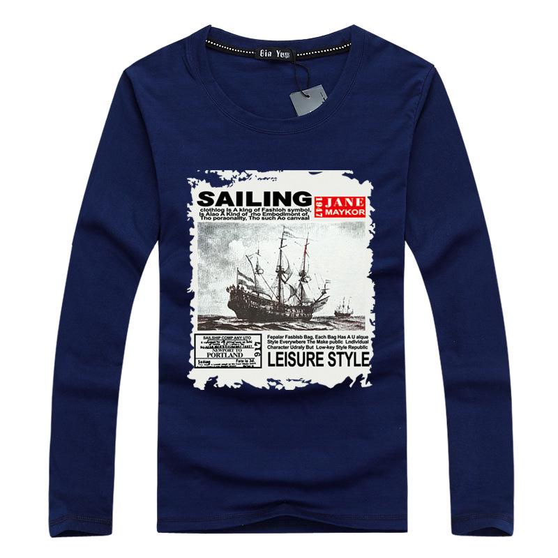 Men's 2020 Korean Slim-Fit Long-Sleeve Round-Neck T-Shirt, Large Sizes, Spring/Autumn Fashion Trend