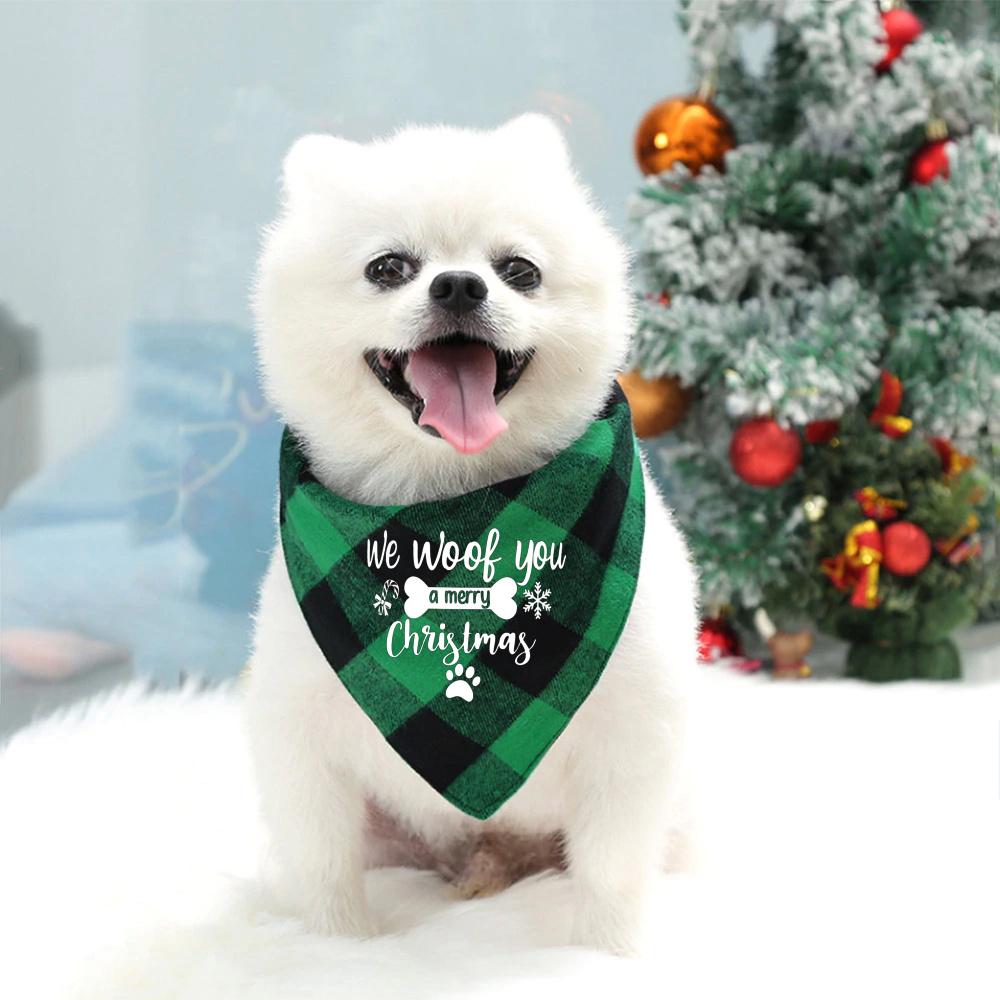 Santa's Little Yelper Printing Dog Christmas Bandanas Pet Christmas Gift Xmas Dog and Cat Bandanas Plaid Triangle Scarf Bibs