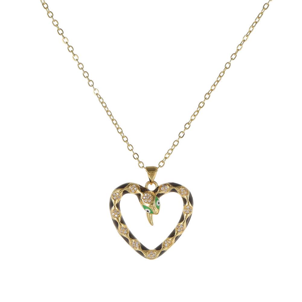 Luxury Copper Snake-Heart Pendant Necklace with Zircon & Glaze