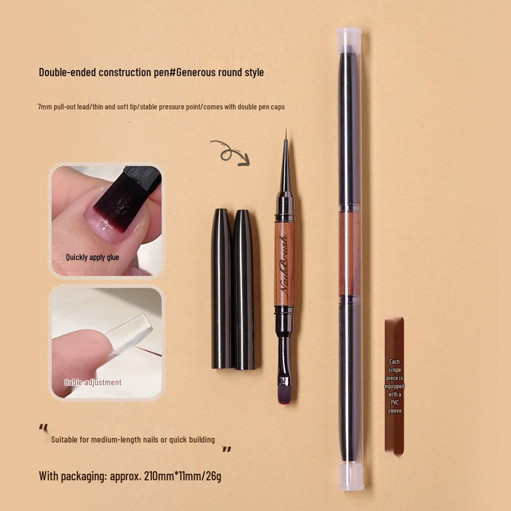 Double-ended Sandalwood Nail Art Brush: Multifunctional Liner and Round Head Painting Tool.