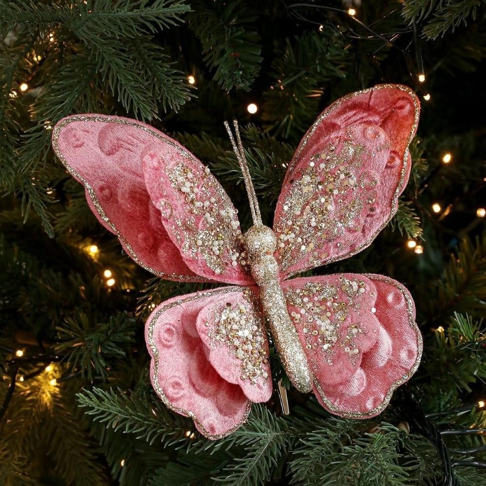 Clip Glitzer Weihnachtsblume Simuliert Exquisit Weihnachtsbaum Dekoration Pailletten Beflockung Anhänger Blumenarrangement