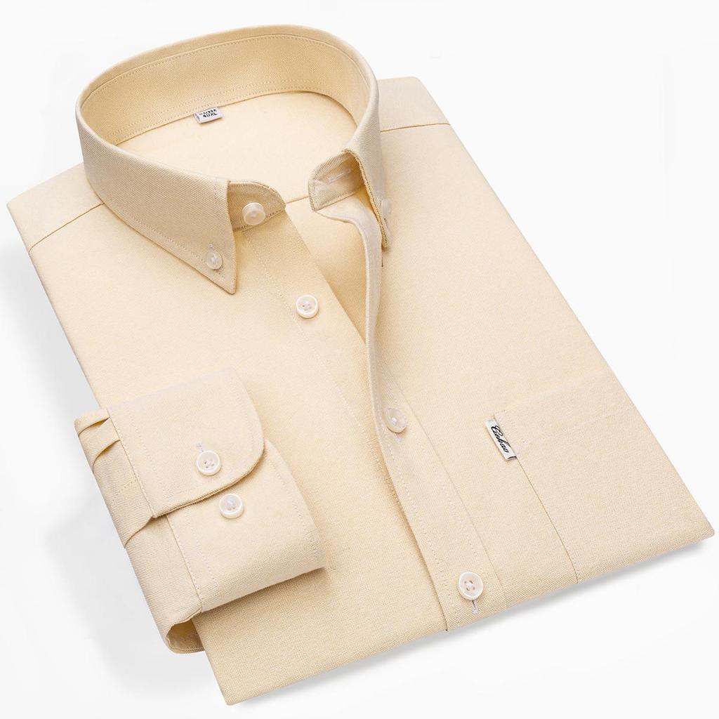 Neues 100% Baumwolle Herren Oxford Hemd Langarm Weich Atmungsaktiv Einfarbig Lässig Business Reguläre Passform Tasche Gesellschaftshemd