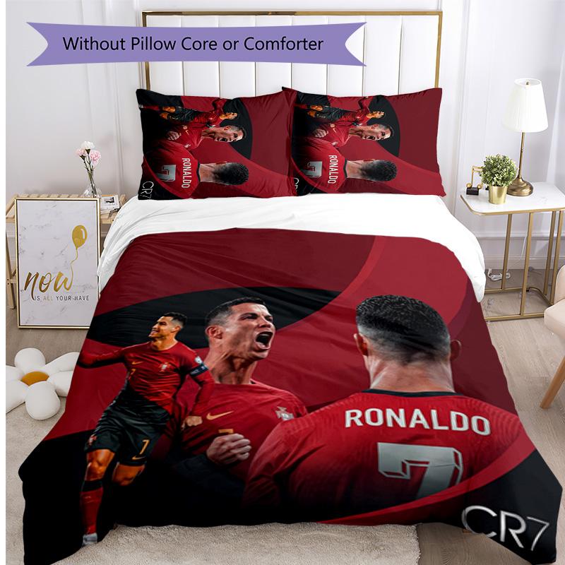 Set Lenzuola Stampate Cristiano Ronaldo 3 Pezzi Copriletto Accogliente Traspirante come Regalo per Inaugurazione Casa o Festa