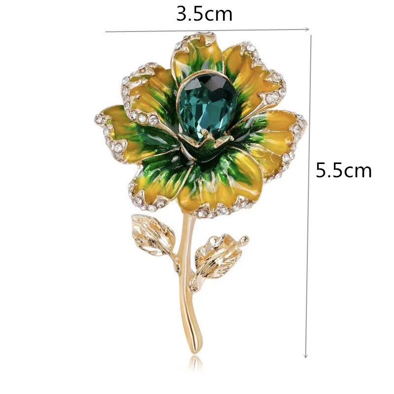 Elegant Crystal Enamel Flower Brooch Women's Accessory Pin - Creative Corsage Gift