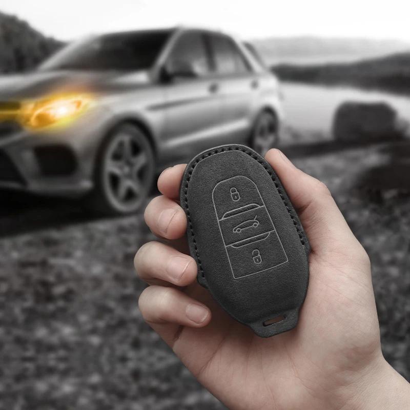 Suede Leather Car Key Case  For Peugeot 2008 3008 308 408 508 4008 5008 For Citroen C4 C6 C3-Xr Key Chain Accessories