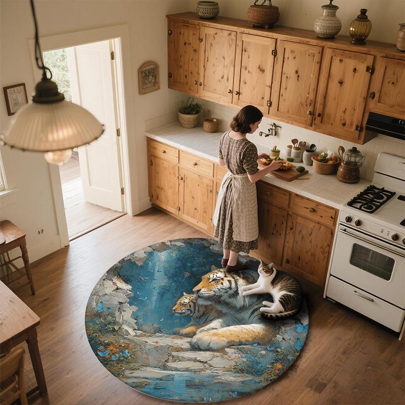 Two-Animal Wall Decor,Round Area Rug,Carpet Rug for Living Room Bedroom Sofa Playroom Decor,Non-slip Floor Mat
