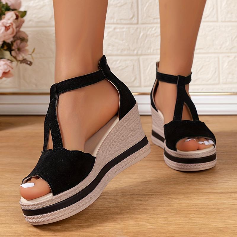 Letní klínkové sandály na vysokém podpatku pro ženy s otevřenou špičkou, robustní platformové sandály, dámské sandály se silnou podrážkou a páskem kolem kotníku, gladiátorky