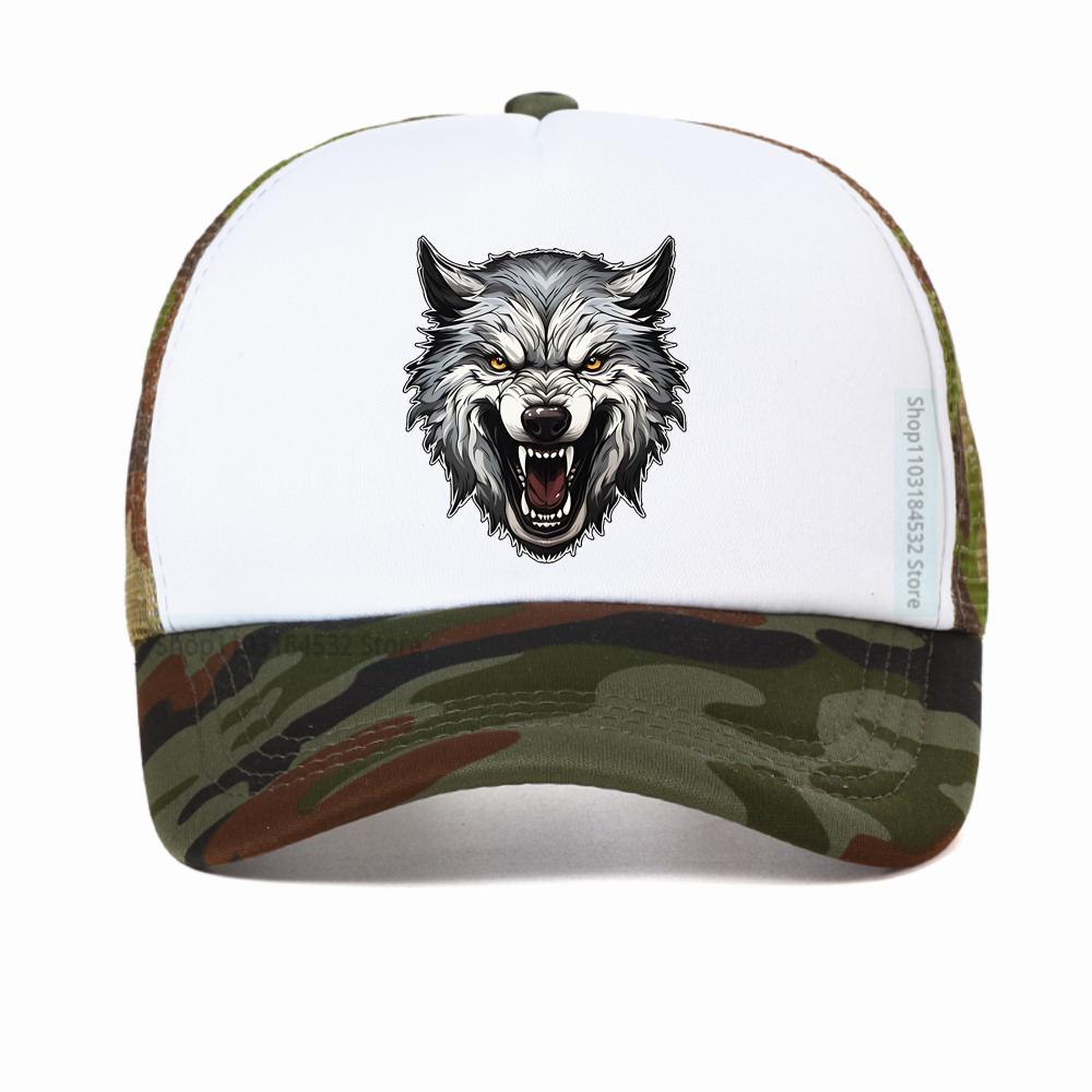 Ferocious Wolf Breathable Baseball Cap Unisex Mesh Snapback Visor Hip Hop Cotton Solid Color Trucker Hat Bone