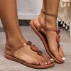 Women's Summer New T-Strap Toe Ring Sandals Flat Lightweight Versatile Beach Shoes