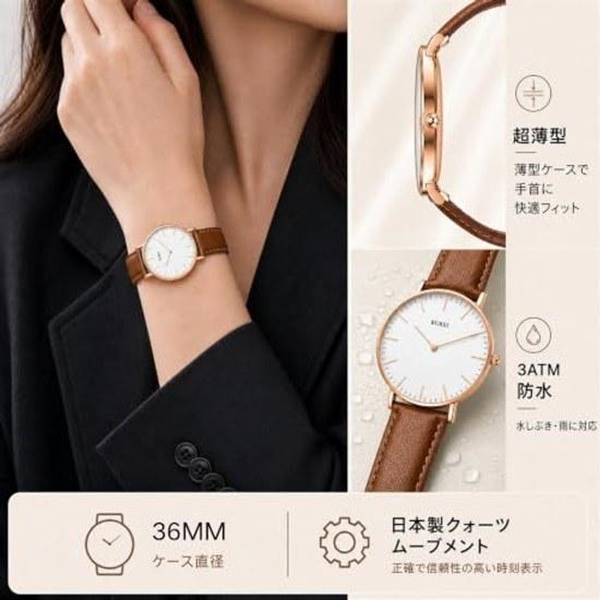 BUREI womens wristwatch analog quartz waterproof leather band simple stylish brand casual popular lightweight female student business work commuting